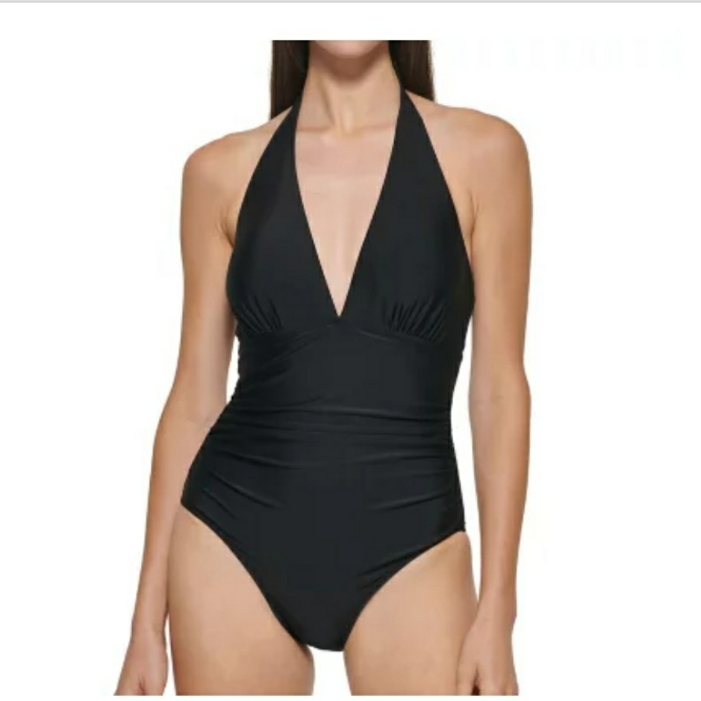 (Ew)DKNY Ladies Halter Shirred Swimsuit - Picture 1 of 7